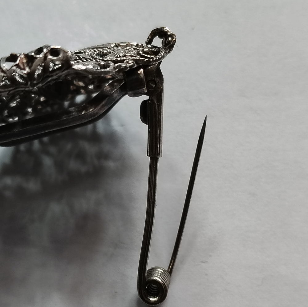 🗼A-F Paris France Brooch Art Nouveau Silver Filigree Clip Vintage - Picture 9 of 10